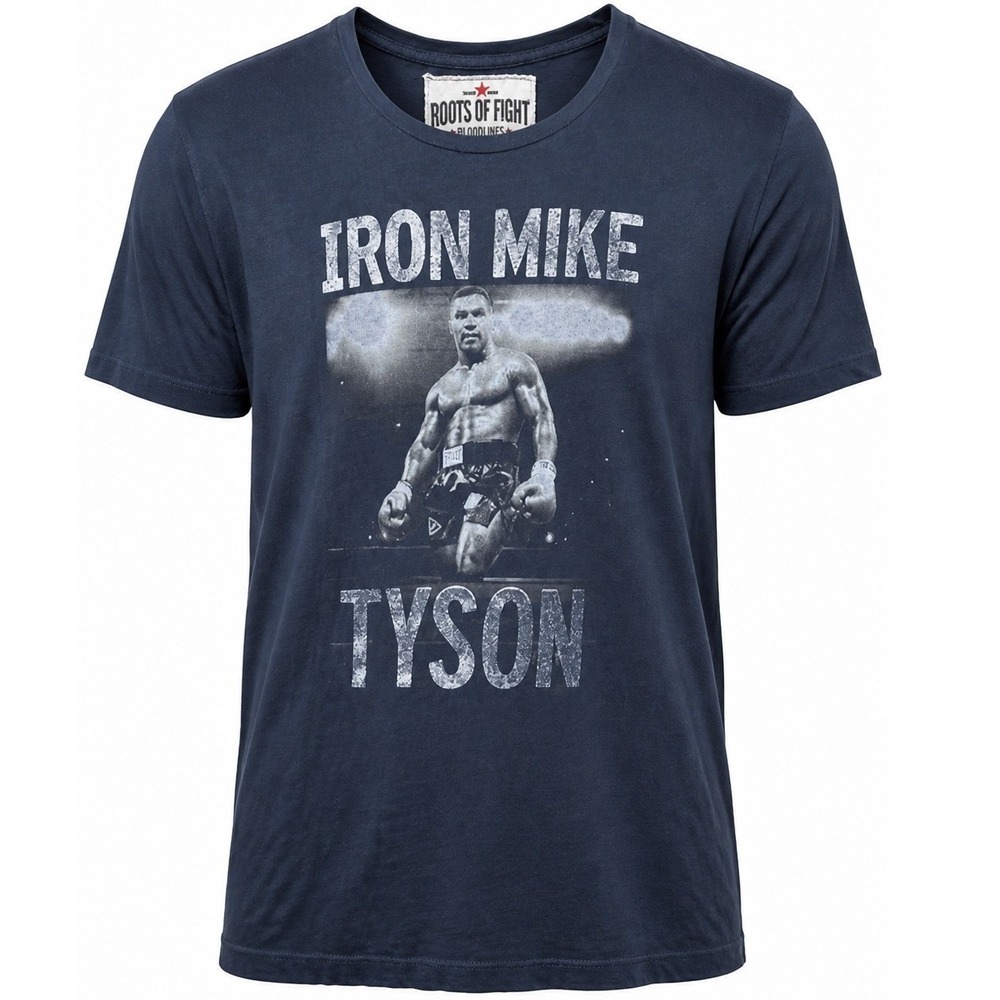 Roots of Fight Iron Mike Tyson Shirt Mens L Blue Boxing Graphic Quote Tee
